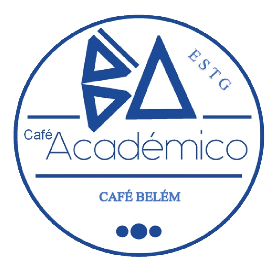 Selo azul do Café Académico Belém, com o monograma BA e a referência à ESTG