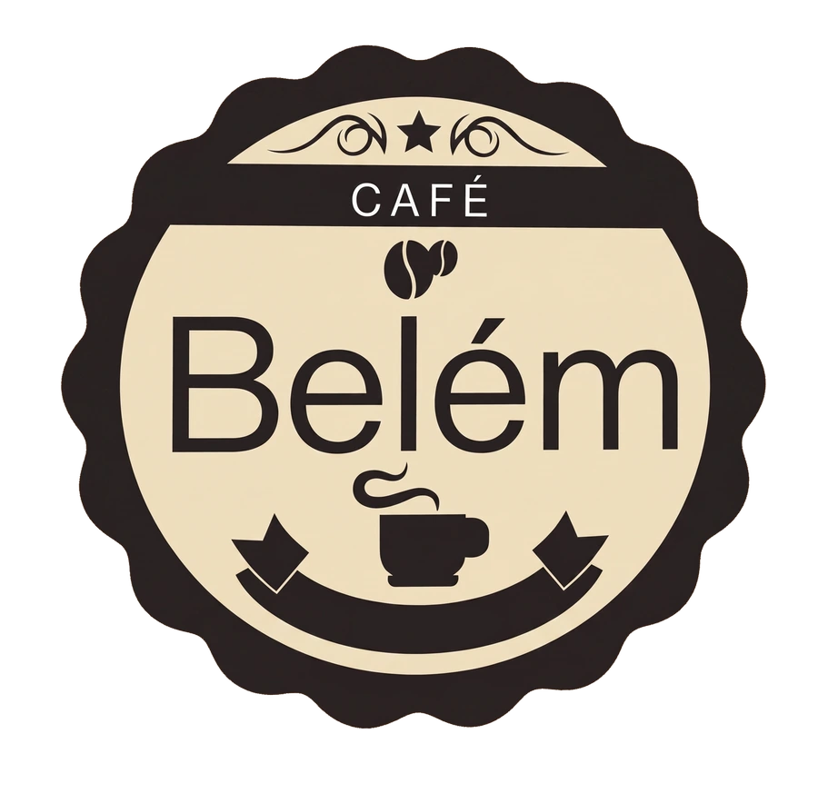 Selo circular do Café Belém, em castanho escuro e creme